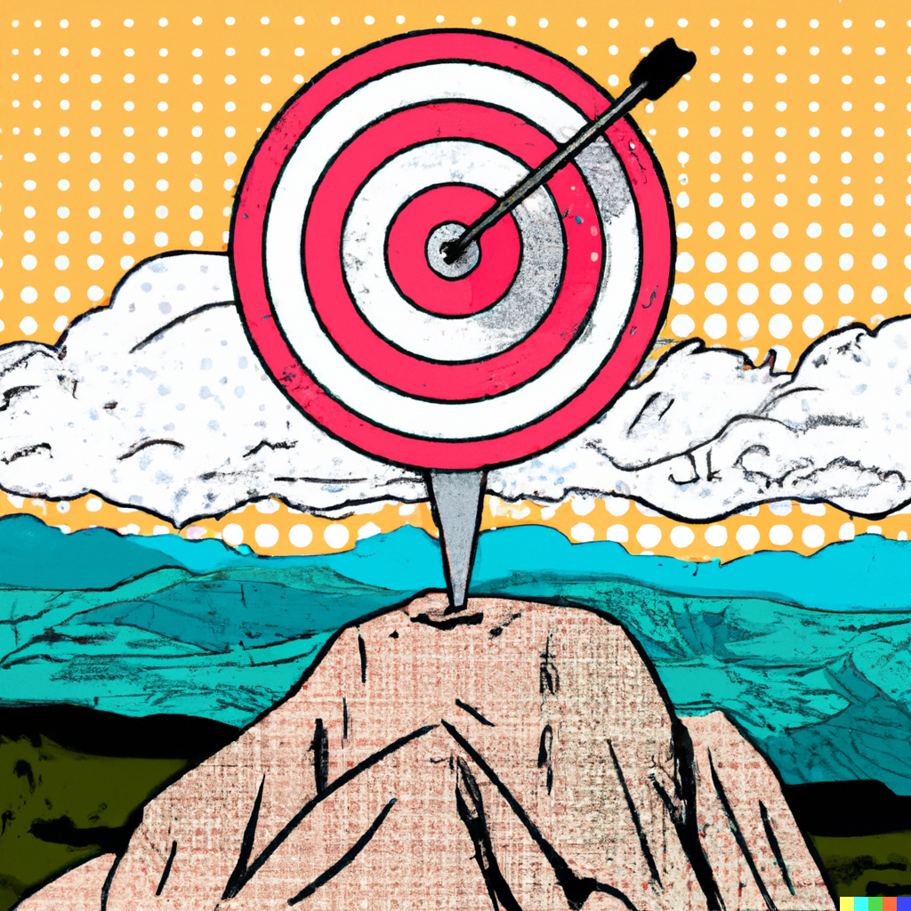 DALL·E 2022 10 20 20.31.52 illustration of a target object on a mountain top in pop art style