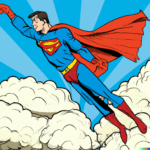 DALL·E 2022 10 20 21.29.22 illustration of superman flying through clouds pop art style